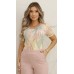 034238 Blusa Manga Curta Ramany Estampa Folhagem